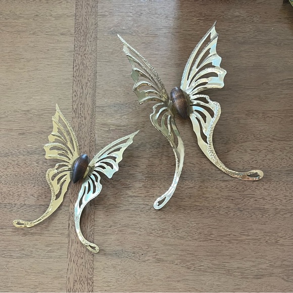 Homco Other - Vintage MCM Brass Wood Butterfly Wall Decor (Set of Two)
